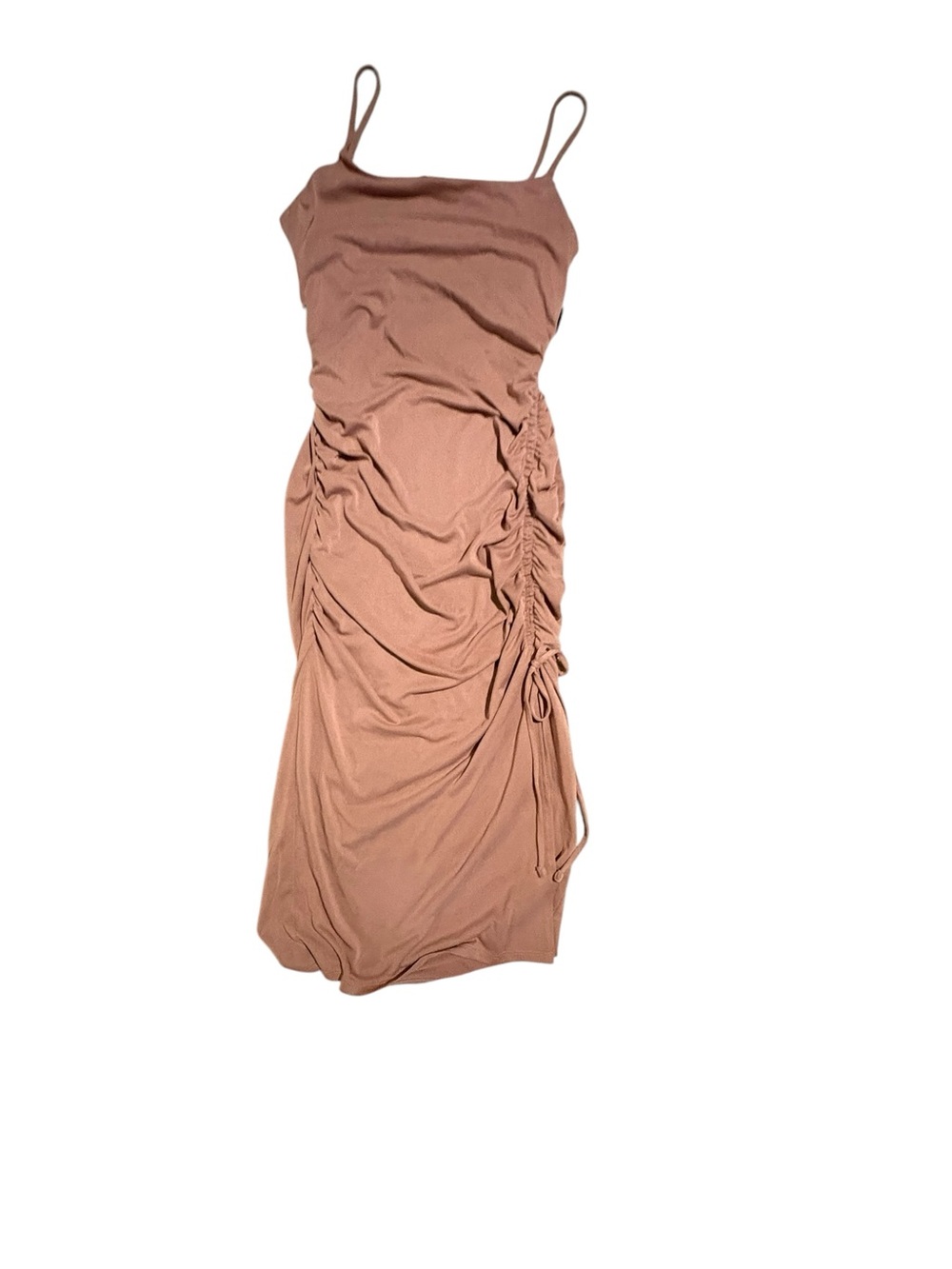 Express NWT Mocha Ruched Side Drawstring Bodycon Midi Dress Small